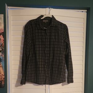 Ike Behar Mens Black Plaid Button-Up Shirt